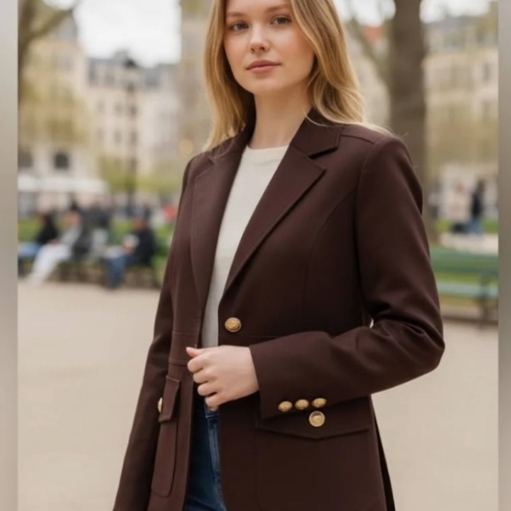 Joie Brown Blazer with Gold Buttons